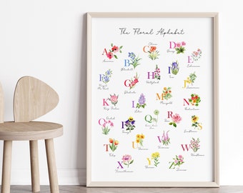 Wildflower Alphabet Print, Floral Alphabet Poster, Flower Alphabet, Watercolor Alphabet, Wildflower Nursery, Garden Nursery, ABC Flowers