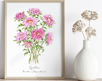 November Birth Flower Print, Chrysanthemum Print, Custom Birth Flower Art, November Birthday Gift, November Baby Gift, Girl Nursery Decor