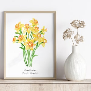 Personalized March Birth Flower Print, Daffodil Painting, Daffodil Art Print, March Baby Gift, March Birth Flower Art, Infant Loss Gift