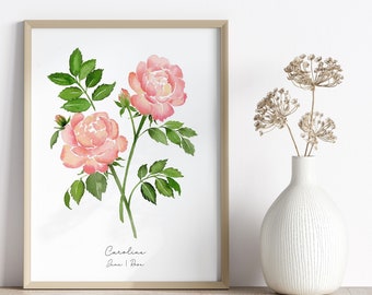 June Birth Flower Print, Personalized June Birth Flower Art, Watercolor Rose Print, June Birthday, June Baby Gift, Infant Loss, Baby Loss
