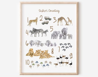Safari Numbers Print, Safari Nursery, Safari Kids Decor, Counting with Animals