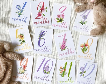 Printable Floral Milestone Cards, Wildflower Milestone Cards, Watercolor Baby Month Cards, Baby Girl Milestones, Monthly Milestone Set