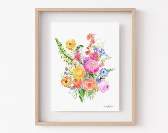 Watercolor Wildflower Print, Bright Floral Art, Bright Flower Print, Colorful Watercolor Flower Print, Floral Nursery Art, Garden Nuresry