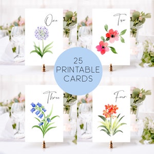 Números de mesa florais para impressão, números de mesa com flores em aquarela, números de mesa com flores para casamento, números de mesa com flores silvestres, download digital