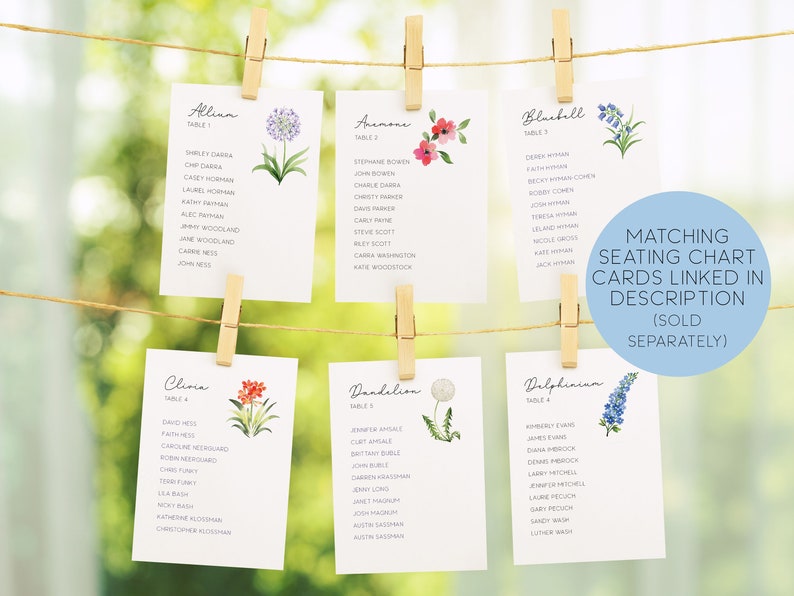 25 Printable Wildflower Table Names, Watercolor Flower Table Cards, Flower Table Numbers, Table Names by Flower, Floral Table Names image 5