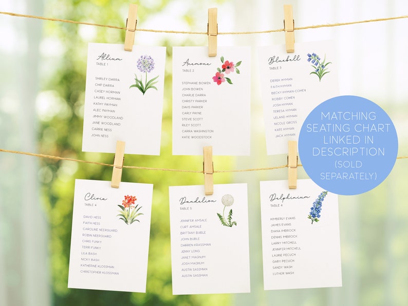 Floral Wedding Table Numbers, Watercolor Flower Table Cards, Wildflower Table Names, Wildflower Wedding Decor, Spring Wedding Decor image 9