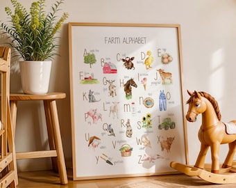 Farm Alphabet, Farm Nursery Decor, Farm Wall Art, Watercolor Farm Art, Homeschool Prints, Classroom Decor, Teacher Gift, Montessori Prints