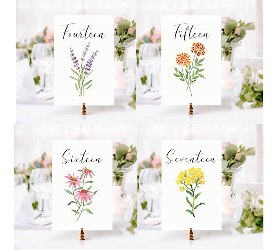Watercolor Wildflower Table Numbers