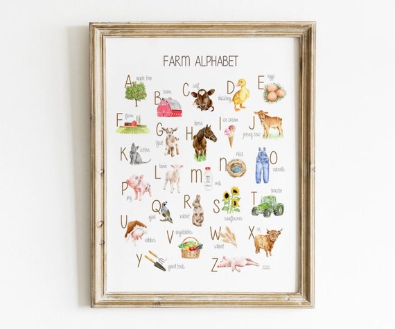 Farm Alphabet Printable, Watercolor Farm Alphabet, Farm Animal Alphabet, Farm Alphabet Poster, Farm Nursery Decor, Printable Montessori