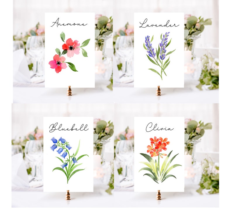 25 Printable Wildflower Table Names, Watercolor Flower Table Cards, Flower Table Numbers, Table Names by Flower, Floral Table Names image 2