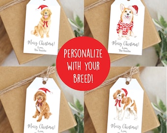 Christmas Dog Gift Tags, Personalized Dog Gift Tag, Custom Dog Gift Label, Dog Lover Gift Wrap, Holiday Gift Tag