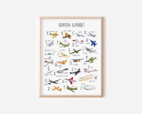 Airplane Alphabet Print, Airplane Nursery Decor, Vintage Airplane Poster, Watercolor Airplane Art, Pilot Nursery, Pilot Gift, Plane Decor