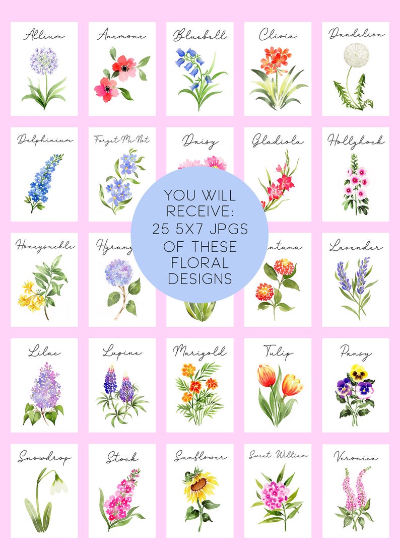 25 Printable Wildflower Table Names, Watercolor Flower Table Cards, Flower Table Numbers, Table Names by Flower, Floral Table Names image 3