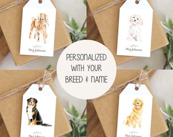Dog Gift Tags, Personalized Dog Gift Tag, Custom Gift Wrap, Dog Lover, Handpainted, Watercolor, Gift Label