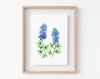 Watercolor Bluebonnet Print, Bluebonnet Painting, Texas Wildflower Art, Texas Wildflower Decor, Texas Bluebonnet Print, Lupine Print