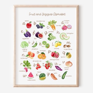 Fruit & Vegetables Alphabet Print, Food Alphabet, Fruit Alphabet Poster, Montessori Art Print, Colorful Alphabet Print, Cute Kitchen Decor