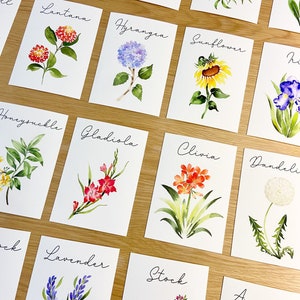 Floral Wedding Table Numbers, Watercolor Flower Table Cards, Wildflower Table Names, Wildflower Wedding Decor, Spring Wedding Decor image 1