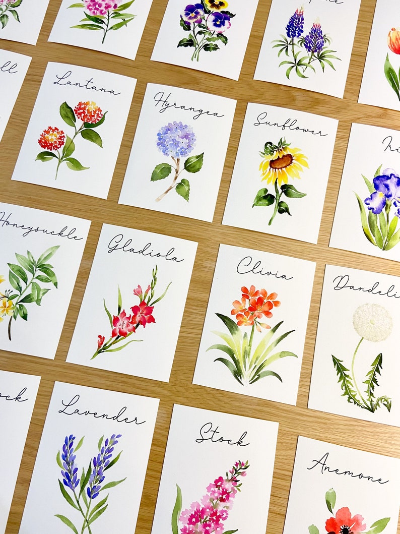 Floral Wedding Table Numbers, Watercolor Flower Table Cards, Wildflower Table Names, Wildflower Wedding Decor, Spring Wedding Decor image 1