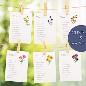 Plano de asientos para boda con flores silvestres, plano de asientos con flores impresas, plano de asientos con flores de acuarela, plano de asientos estilo boho, plano de asientos personalizado