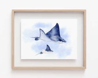 Watercolor Sting Ray Print, Watercolor Ocean Nursery Decor, Ocean Nursery Print, Under The Sea Art, Nautical Nursery Art, Baby Shower Gift