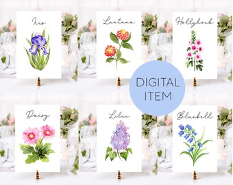 25 Printable Wildflower Table Names, Watercolor Flower Table Cards, Flower Table Numbers, Table Names by Flower, Floral Table Names