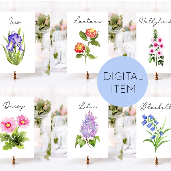25 Printable Wildflower Table Names, Watercolor Flower Table Cards, Flower Table Numbers, Table Names by Flower, Floral Table Names