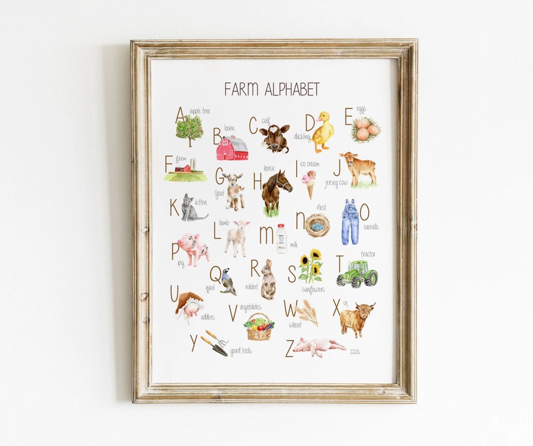 Farm Animal Alphabet, Farm Alphabet Print, Farm Wall Decor, Watercolor ...