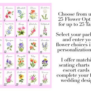 Floral Wedding Table Numbers, Watercolor Flower Table Cards, Wildflower Table Names, Wildflower Wedding Decor, Spring Wedding Decor image 5