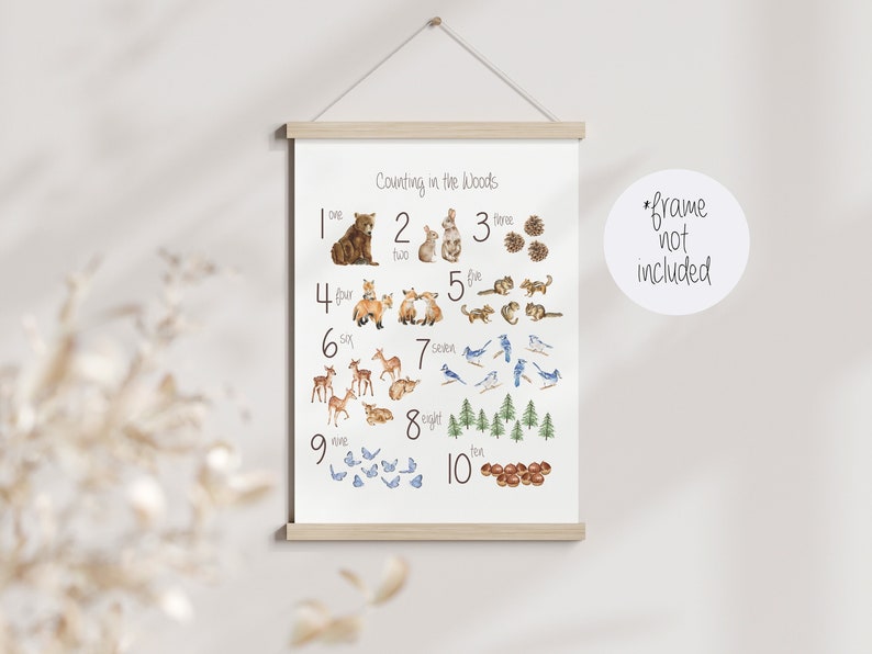 Woodland Counting Print, Woodland Nursery Decor, Learn My Numbers Print