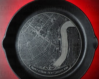 Cast Iron Pan with Personalized Map Engraving - 9 Inch