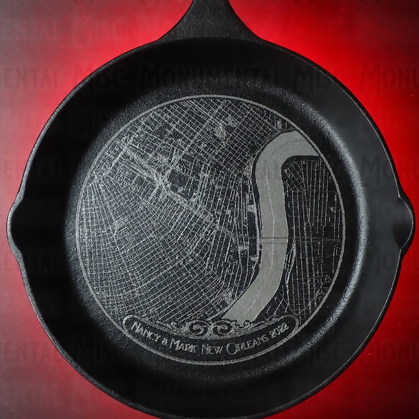 Cast Iron Pan with Personalized Map Engraving - 9 Inch