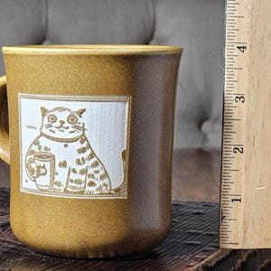 Caffeine Loving Cat Carved Ceramic Mug 14 oz image 5