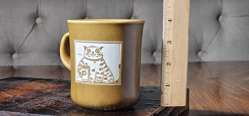 Caffeine Loving Cat Carved Ceramic Mug 14 oz image 5