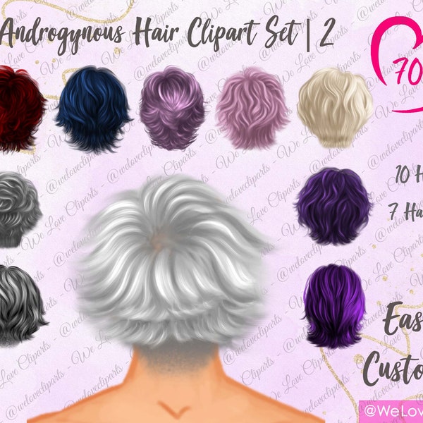 Hair Clipart: Short Hair PNG for Best Friends SVG | Androgynous Hairstyle Special Hair Colour Edition | (WLC116)