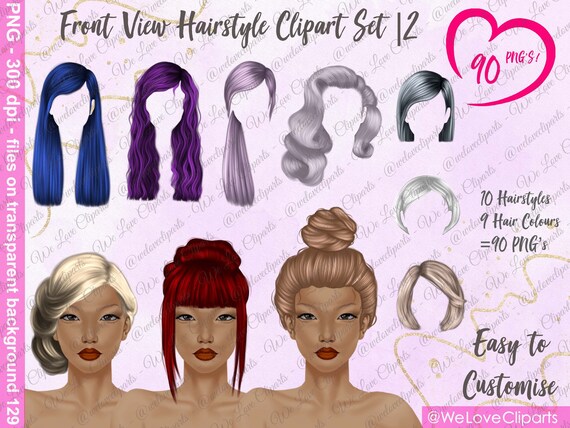 Hairstyles Clipart: Front View Straight Long Hair Png's - Etsy