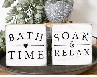 Funny Bathroom Sign: Bath Time Soak & Relax Tiered Tray Decor