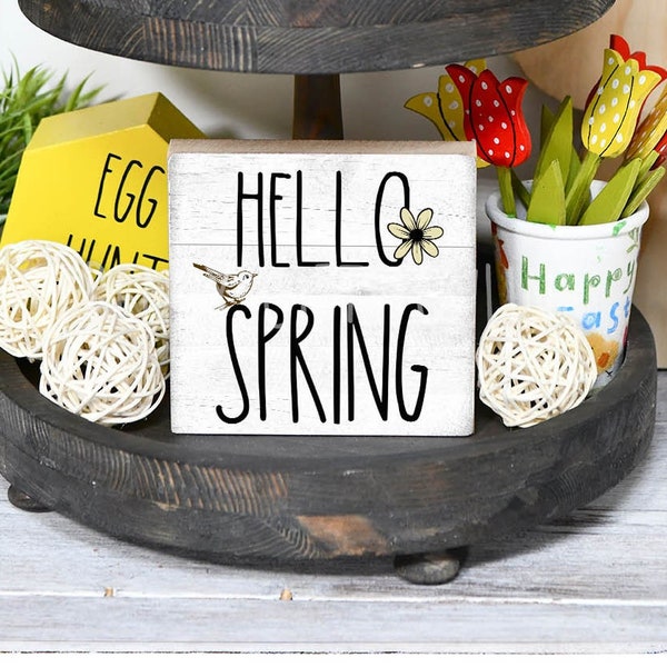 Hello Spring 10cm/15cm Sign Easter/Spring Tier Tray Decor Farmhouse tier tray decor