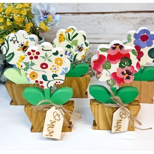 Emma Bridgewater wooden flower in pot, wood sign, Mother's day, Birthday gift, Spring decor, floral pattern, gift for Nan/Mum