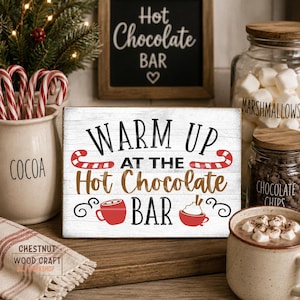 Farmhouse Hot Chocolate Bar Sign, Rustic Christmas Cocoa Decor, Tiered Tray Shelf Sitter