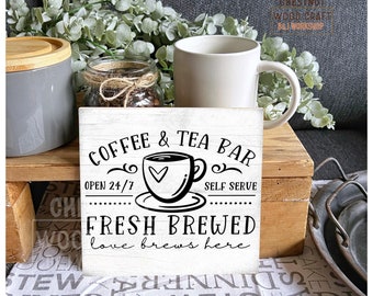 Coffee & Tea Bar Sign: Tiered Tray Decor, Kitchen Station
