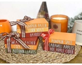 Handmade Autumn Book Stack Decor, Fall Tiered Tray Decor, Rustic Farmhouse Book Stack, Pumpkin Spice Decor, Autumn Shelf Sitter