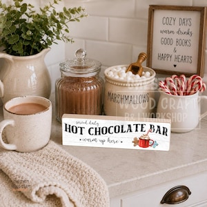Hot Chocolate Bar Sign, Farmhouse Cocoa Station Decor, Rustic Winter Tiered Tray