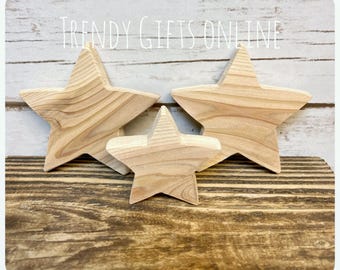 Set of 3 Wooden stars, unfinished blank shapes, Christmas decor, 2x 10 cm, 1x 7 cm