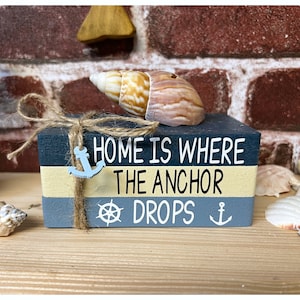 Home is where the anchor drops wood book stack,Tier tray decor, Nautical decor, New home gift, Beach/Coast