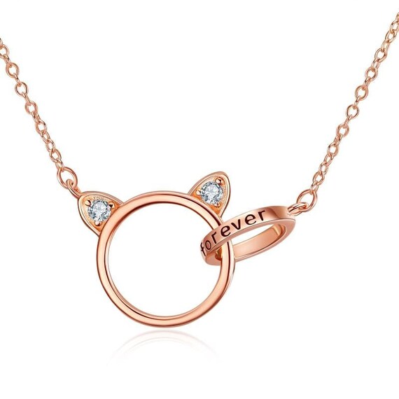 Rose Gold Cat Pendant Animal Jewelry 