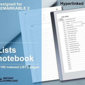 Digital Hyperliked Lists Notebook for reMarkable 2