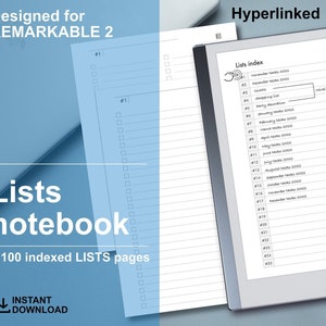 Digital Hyperliked Lists Notebook for reMarkable 2 image 1