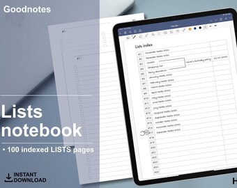 Digital Hyperlinked Lists Notebook for GoodNotes