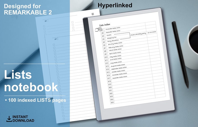 Digital Hyperliked Lists Notebook for reMarkable 2 image 1