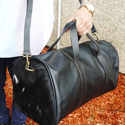 Bonanza leathers unisex cowhide leather duffel bag shops zipper closure 512
